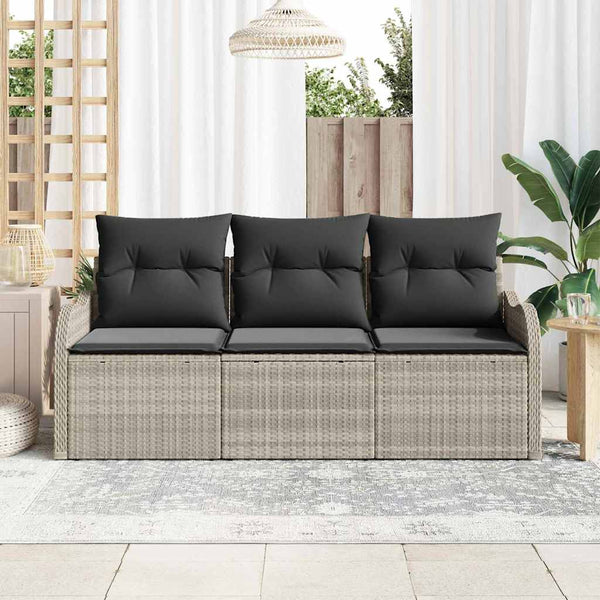 Gartensofa Set Hellgrau Poly-Rattan 3-teilig