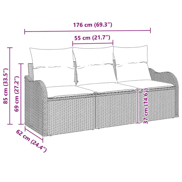 Gartensofa Set Hellgrau Poly-Rattan 3-teilig