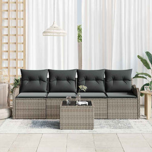 Graues Gartensofa-Set aus Poly-Rattan