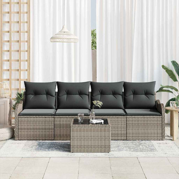 Graues Gartensofa-Set aus Poly-Rattan
