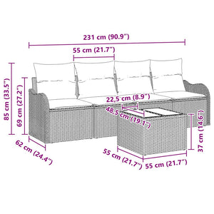 Graues Gartensofa-Set aus Poly-Rattan