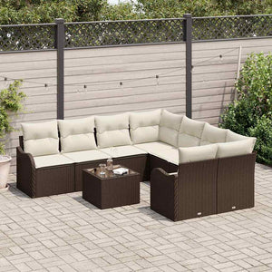 vidaXL Salon de jardin avec coussins et espace de rangement 9 pcs Rotin synthétique Marron
