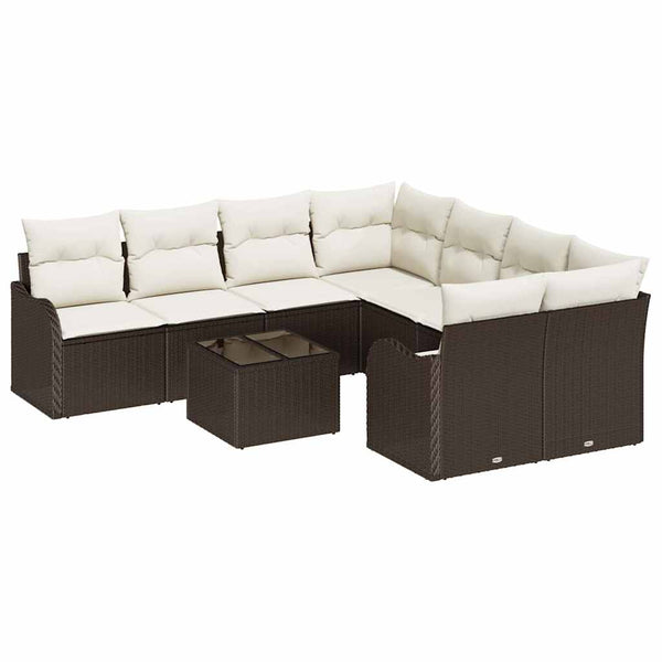 vidaXL Salon de jardin avec coussins et espace de rangement 9 pcs Rotin synthétique Marron