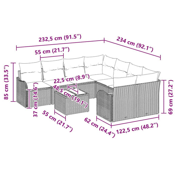 vidaXL Salon de jardin avec coussins et espace de rangement 9 pcs Rotin synthétique Marron