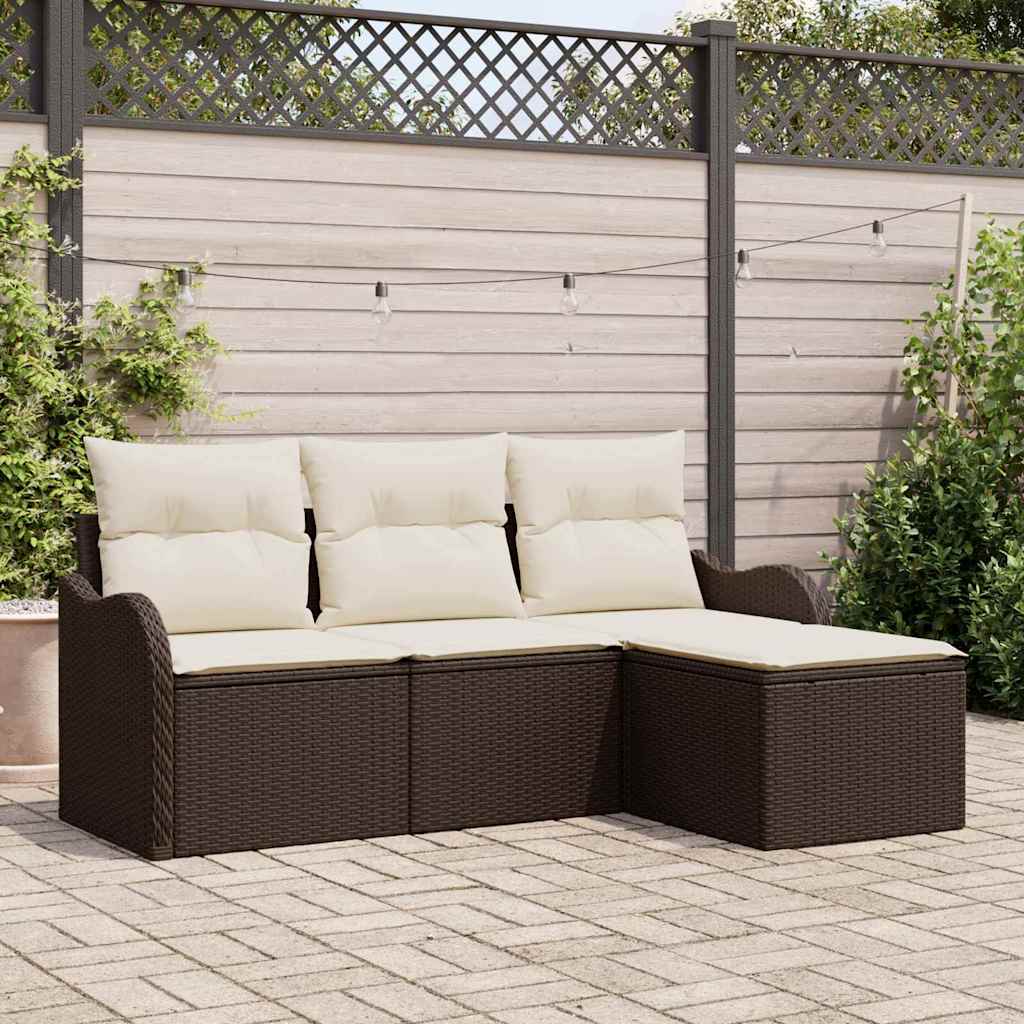 vidaXL Salon de jardin avec coussins avec rangement 4 pcs Résine tressée Marron