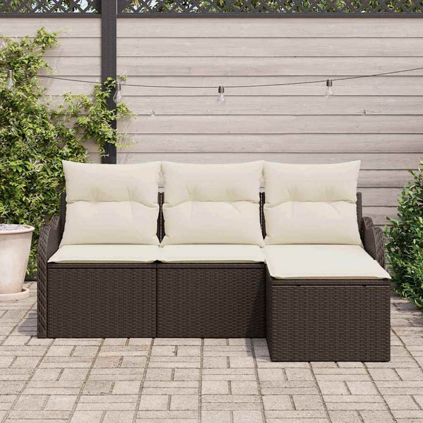 vidaXL Salon de jardin avec coussins avec rangement 4 pcs Résine tressée Marron