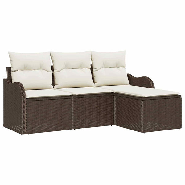 vidaXL Salon de jardin avec coussins avec rangement 4 pcs Résine tressée Marron