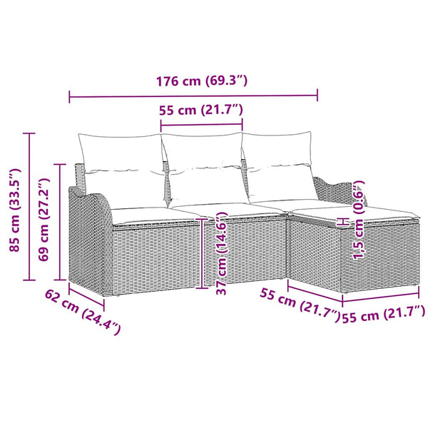 vidaXL Salon de jardin avec coussins avec rangement 4 pcs Résine tressée Marron