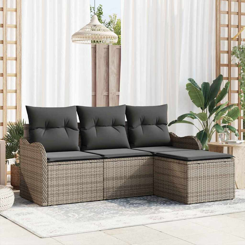 vidaXL Salon de jardin avec coussins et rangement 4 pcs Gris résine tressée