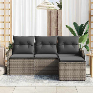 Gartensofa Set Grau Poly-Rattan mit Kissen