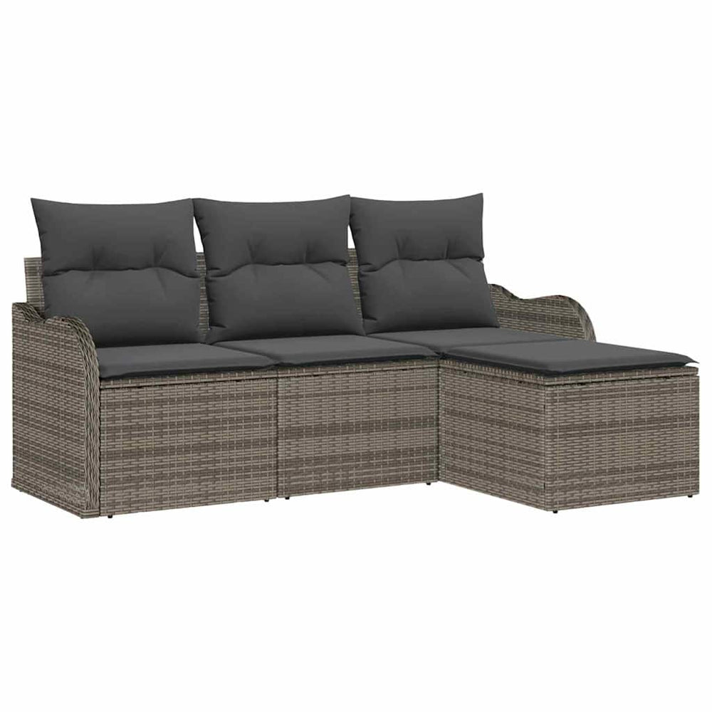 vidaXL Salon de jardin avec coussins et rangement 4 pcs Gris résine tressée