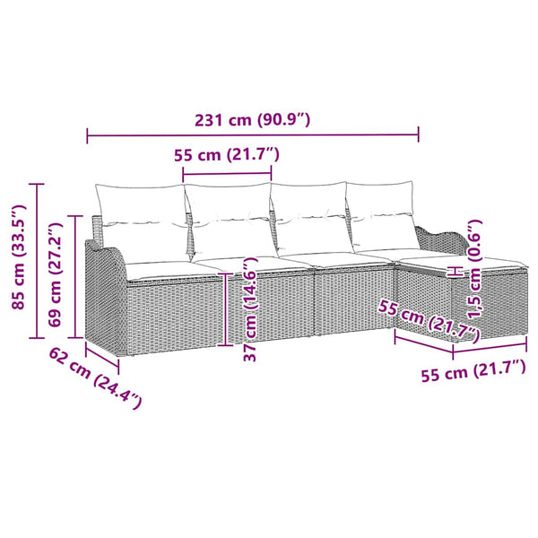 Gartensofa Set 5-teilig Braun Rattan