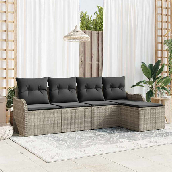 Gartensofa Set 5-teilig Hellgrau Rattan