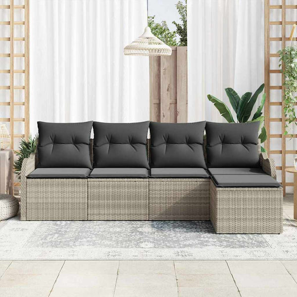Gartensofa Set 5-teilig Hellgrau Rattan