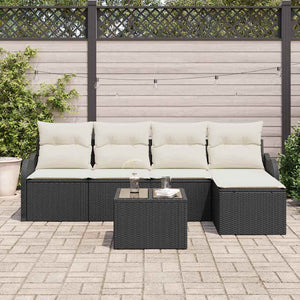 Schwarzes Gartensofa-Set, 6-teilig, Poly-Rattan