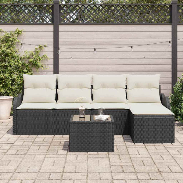 Schwarzes Gartensofa-Set, 6-teilig, Poly-Rattan