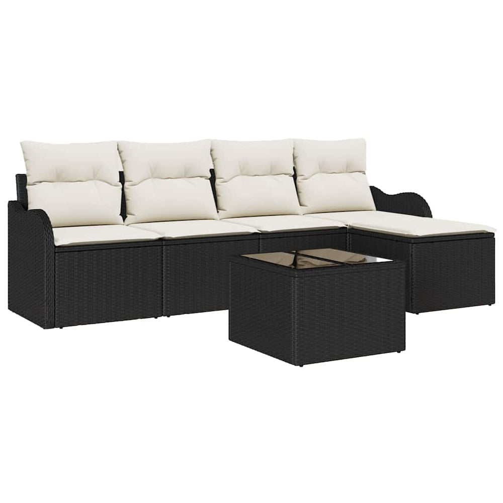 Schwarzes Gartensofa-Set, 6-teilig, Poly-Rattan