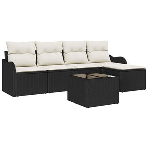 Schwarzes Gartensofa-Set, 6-teilig, Poly-Rattan