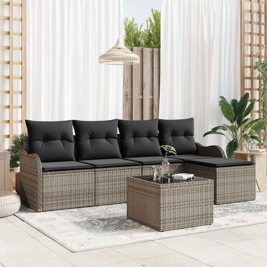 Gartensofa Set 6-teilig Grau Rattan