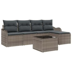 Gartensofa Set 6-teilig Grau Rattan