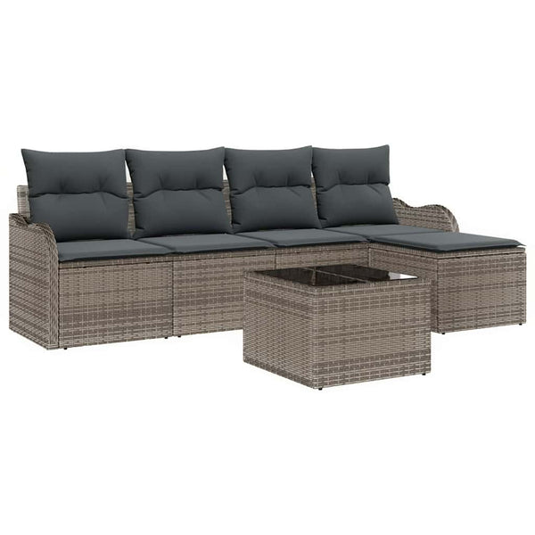 Gartensofa Set 6-teilig Grau Rattan