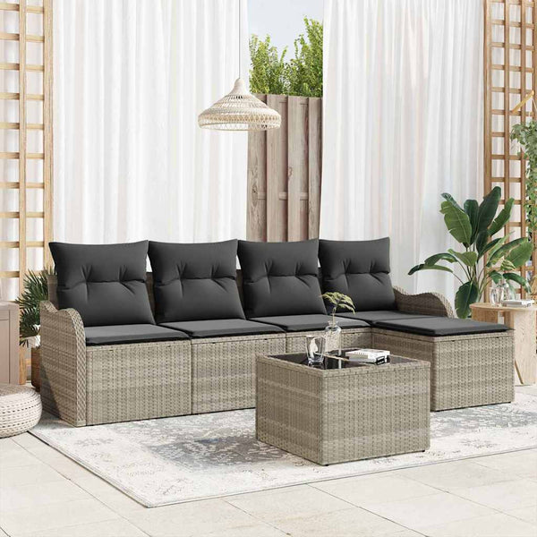 Gartensofa Set 6-teilig Hellgrau Poly-Rattan