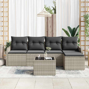 Gartensofa Set 6-teilig Hellgrau Poly-Rattan