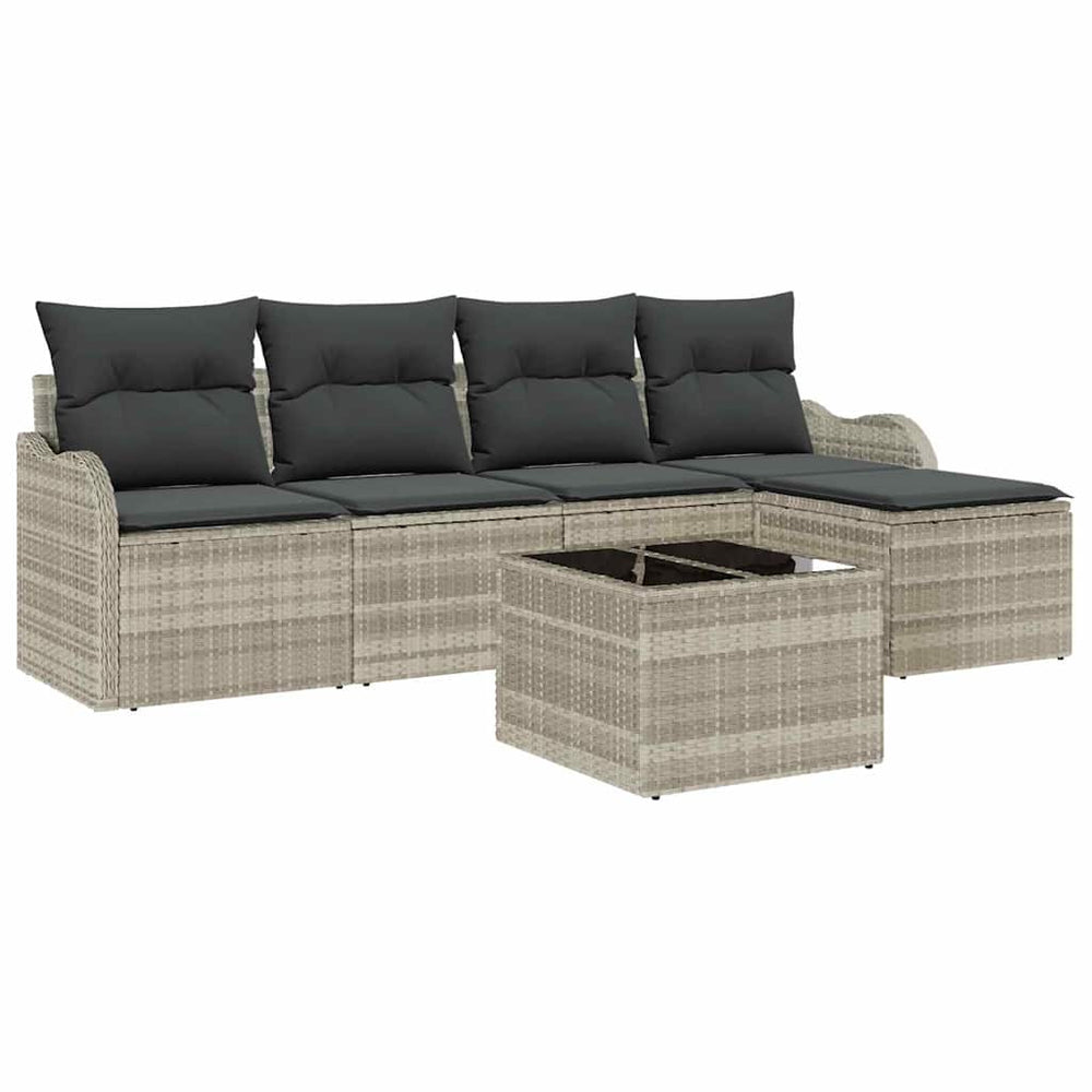 Gartensofa Set 6-teilig Hellgrau Poly-Rattan