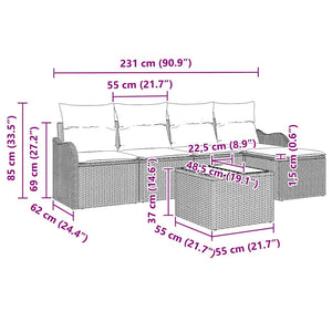 Gartensofa Set 6-teilig Hellgrau Poly-Rattan