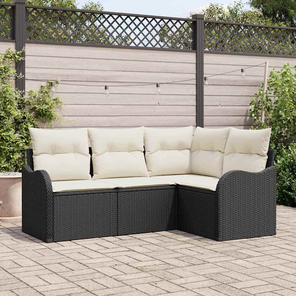 Schwarzes Poly-Rattan Gartensofa-Set, 4-teilig