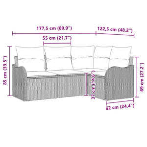 Gartensofa Set 4-teilig Hellgrau