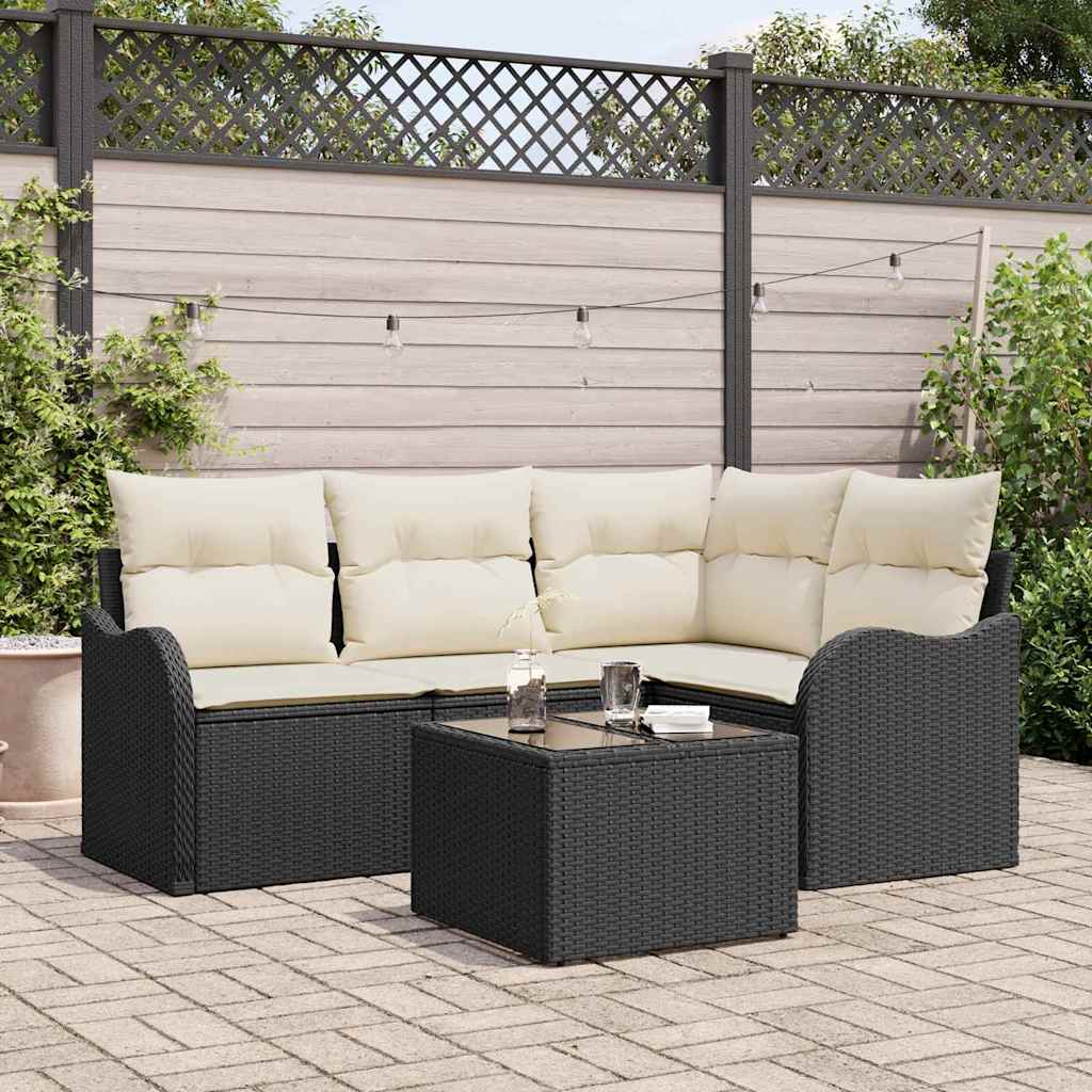 Gartensofa Set 5-teilig Schwarz Rattan