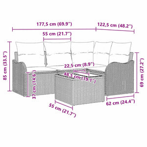 Gartensofa Set 5-teilig Schwarz Rattan