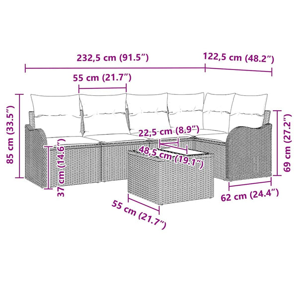 Gartensofa Set 6-teilig Braun