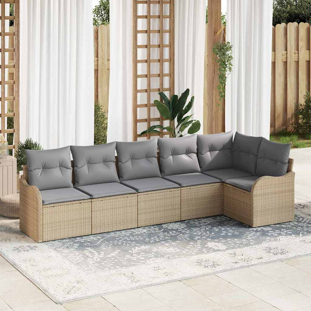 Beige Poly-Rattan Gartensofa-Set, 6-teilig