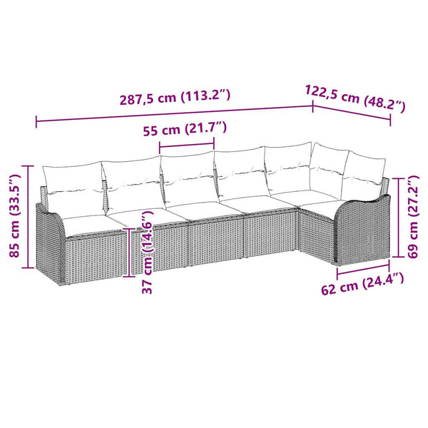 vidaXL Ensemble de canapés de jardin 6 pcs Beige résine tressée