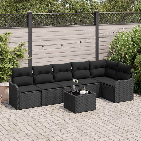 Schwarzes 7-teiliges Gartensofa-Set Poly-Rattan