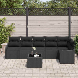 Schwarzes 7-teiliges Gartensofa-Set Poly-Rattan