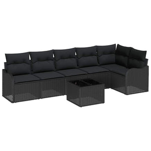 Schwarzes 7-teiliges Gartensofa-Set Poly-Rattan