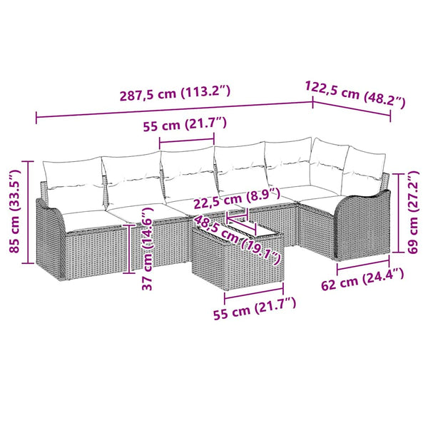 Schwarzes 7-teiliges Gartensofa-Set Poly-Rattan