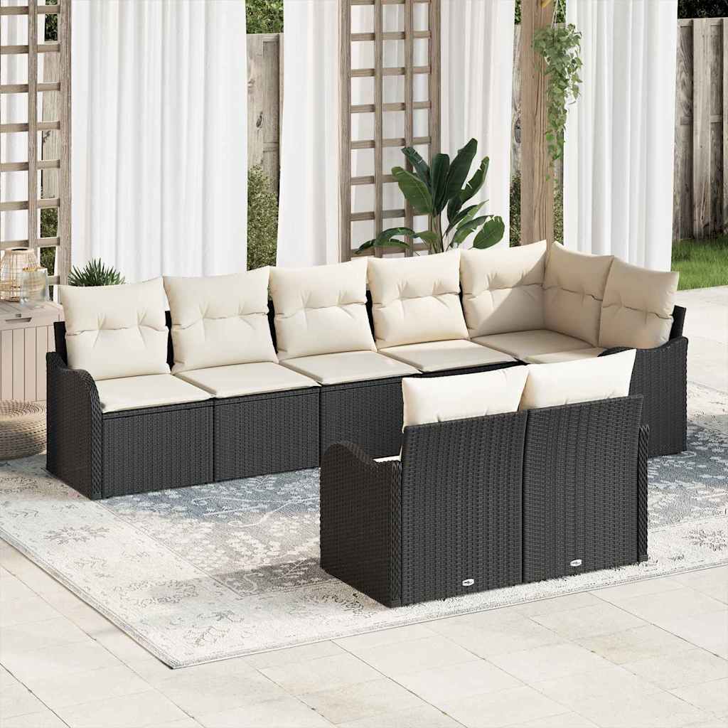 Schwarzes Poly Rattan Gartensofa Set - 8-teilig