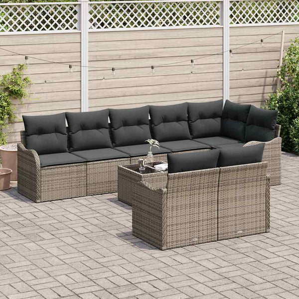 vidaXL Salon de jardin 9 pcs Gris Résine tressée