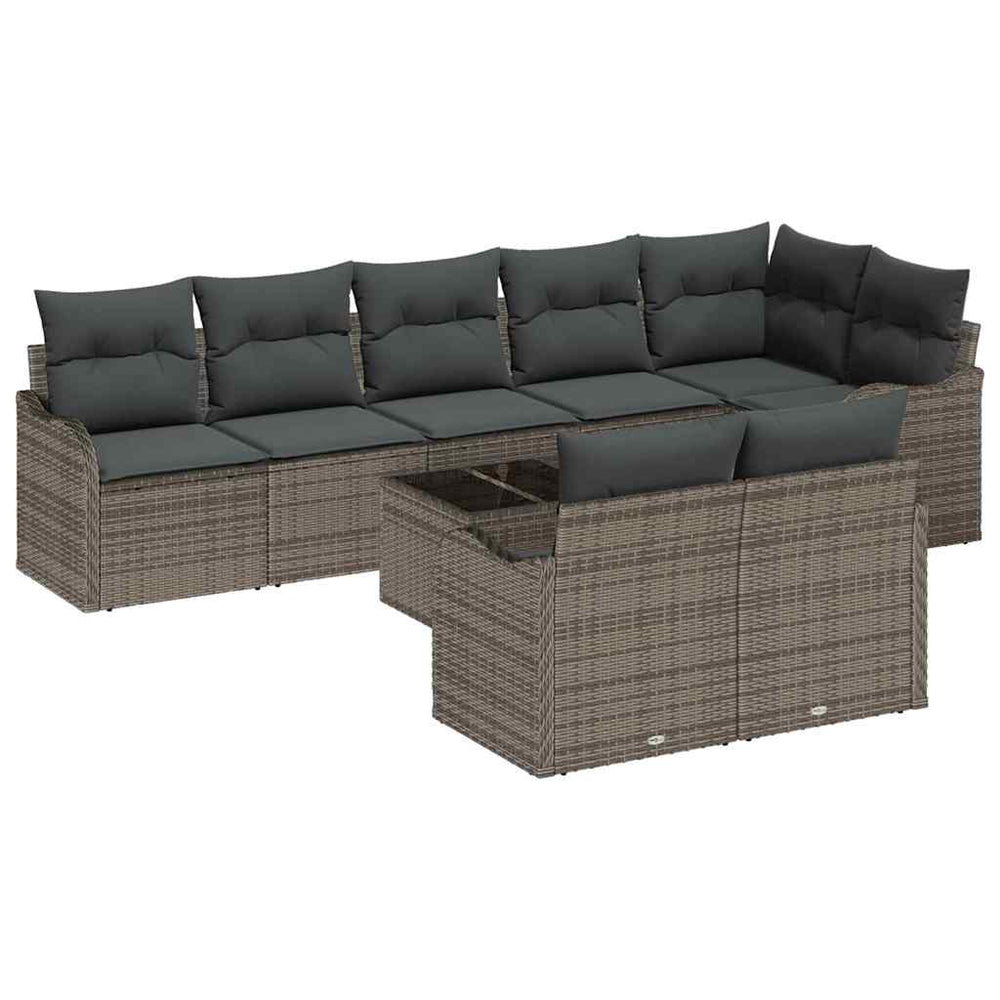 9-teiliges Gartensofa-Set Grau Poly-Rattan