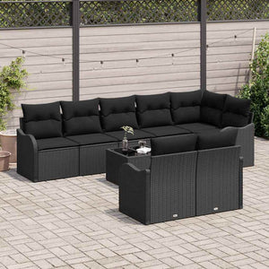 Schwarzes 9-teiliges Gartensofa-Set Poly-Rattan