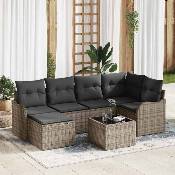 vidaXL Salon de jardin 7 pcs Gris résine tressée