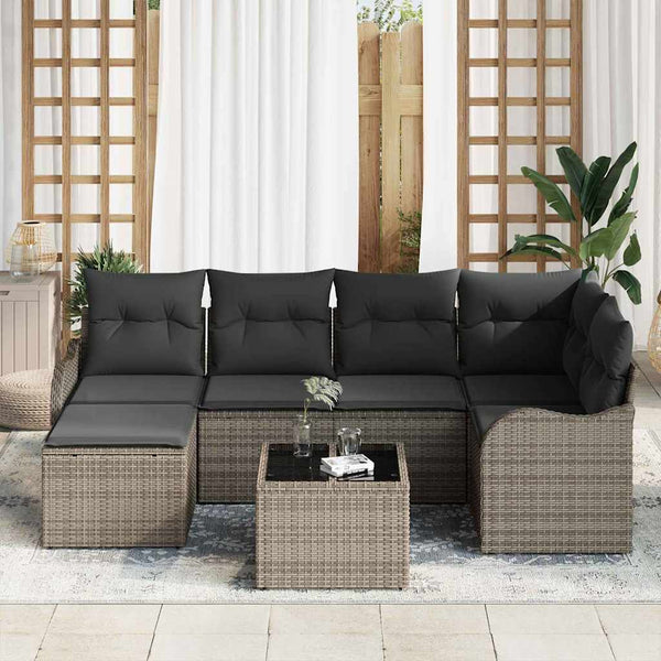 vidaXL Salon de jardin 7 pcs Gris résine tressée