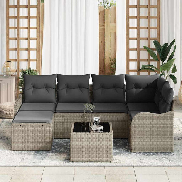Gartensofa Set 7-teilig Hellgrau