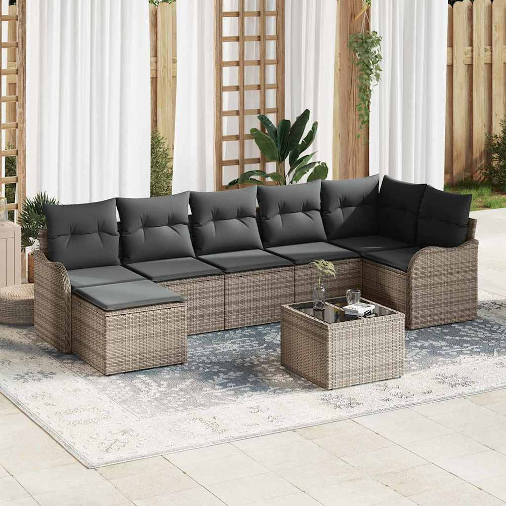 Gartensofa Set 8-teilig Grau Rattan