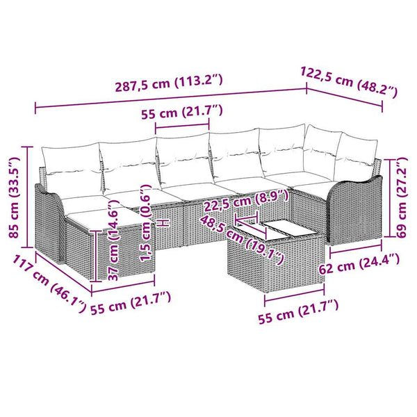 vidaXL Salon de jardin 8 pcs Gris résine tressée