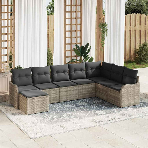 Gartensofa Set 8-teilig Hellgrau Rattan